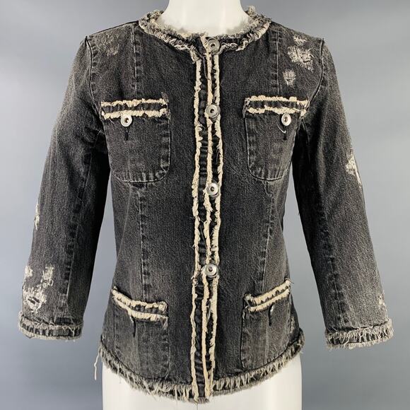 FACETASM Size M Grey White Cotton Denim Distressed Jacket - Picture 1 of 9